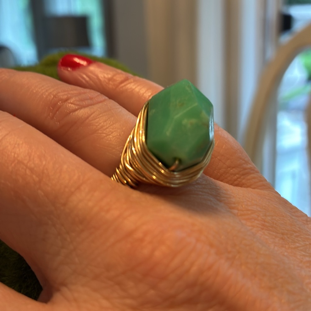 Gold Wire Wrapped Green Stone Ring - Picture 12 of 12
